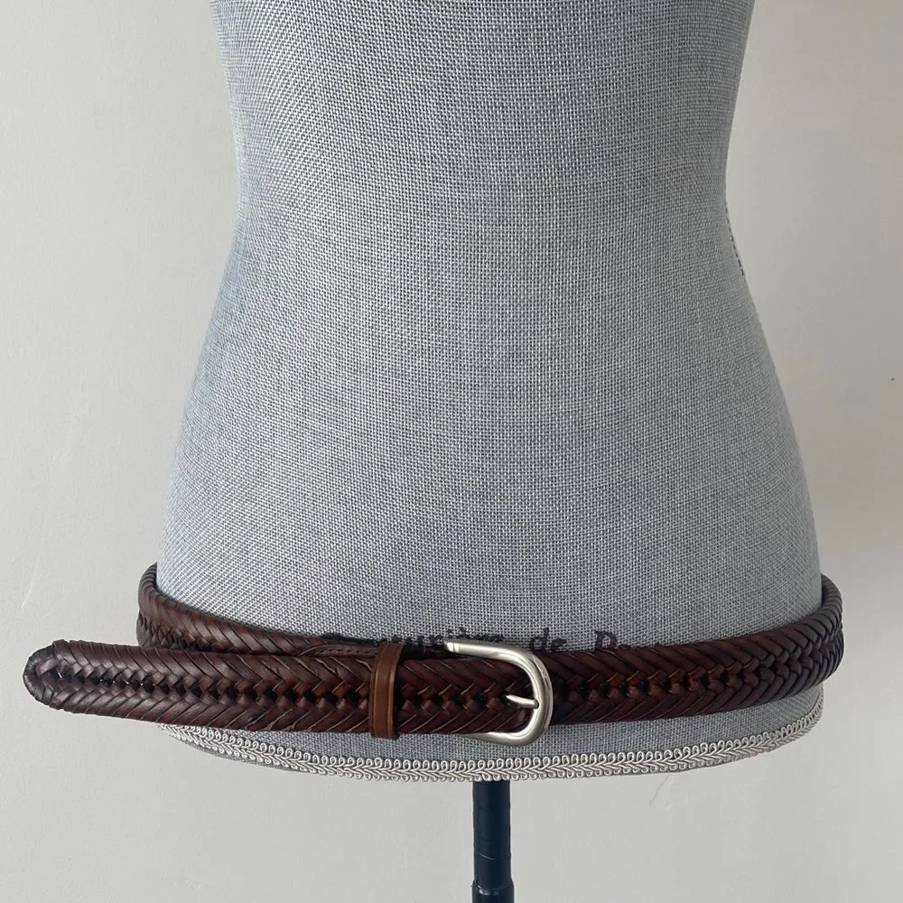 Braided Leather Waist Belt in Dark Brown Sz 40”